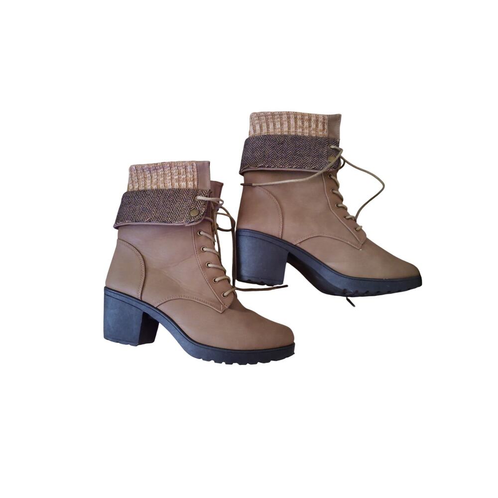 Ashley Blue RiRi Tan Vegan Ankle Boots Women’s Size 11 Lace Up Booties Lace up